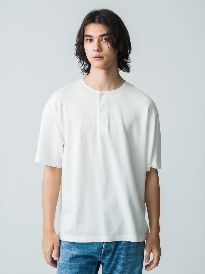 コットンヘンプ プレーティング ヘンリーネックティー 詳細画像 off white 1